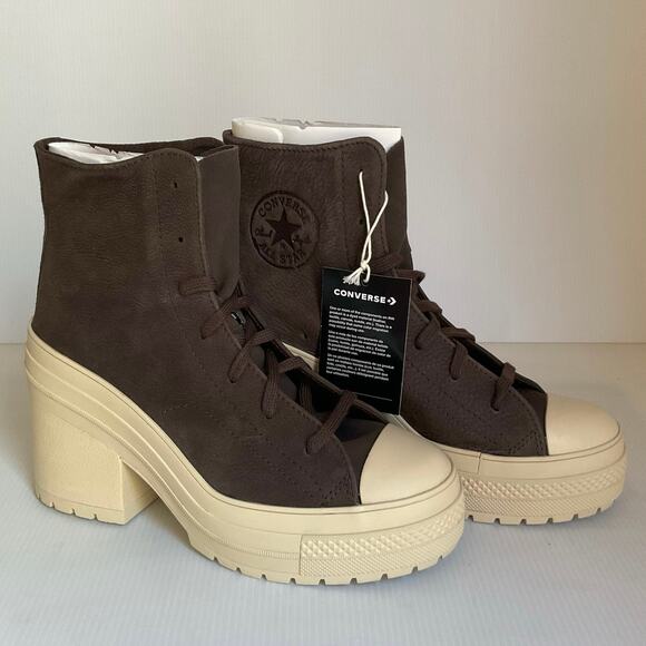 Converse Platform Heel Boots Brown Women’s 8.5 Chunky Heel Retro Style - Picture 3 of 11